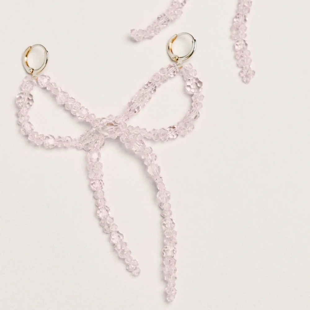 Anthropologie Pearl Pink Bow Shoe Charm Set Crystal Bow NWT - Picture 3 of 6